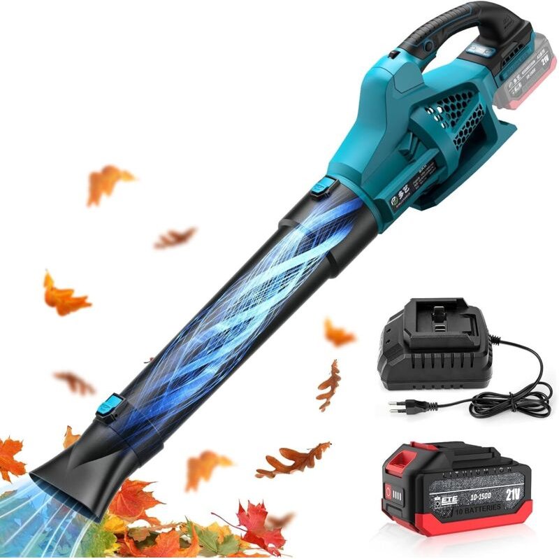Akku-Gebläse, Laubbläser mit 1 3,0 Ah Akku, bürstenloser Motor, 240 km/h Luftgeschwindigkeit, 6 Geschwindigkeiten, für G...