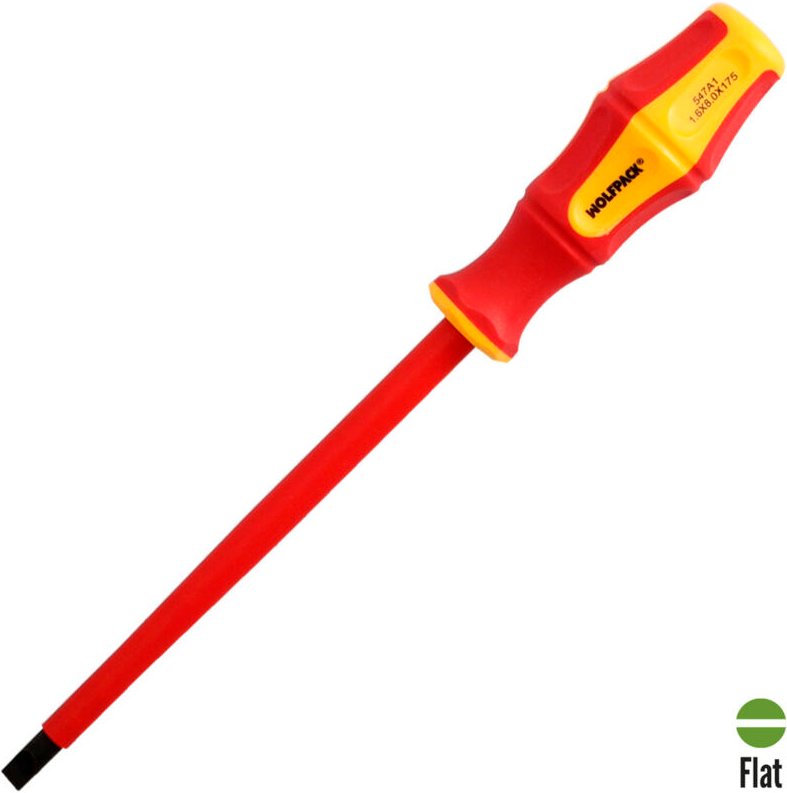 Destornillador Plano Aislado Certificado VDE 1.000 V. Medida 1,6x Ø 8,0 x 175 mm.