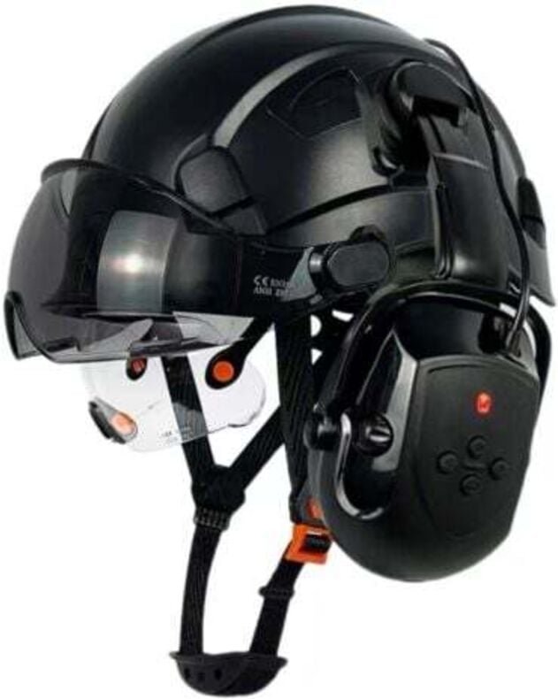 Schutzhelm mit Visier, Bluetooth, Gehörschutz, SNR 26dB, Schutzhelm mit Visier, montiertem Gehörschutz, belüfteter ANSI-...