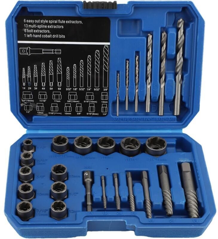 Vtizikl 26pcs douille extracteurs de boulons antivol, extracteur d'ecrou endommagés Cr-Mo Matériau 10-19mm