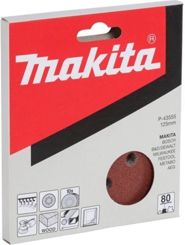 Schleifpapier Klett 125mm K80 (P-43555) 10 Stk - Makita