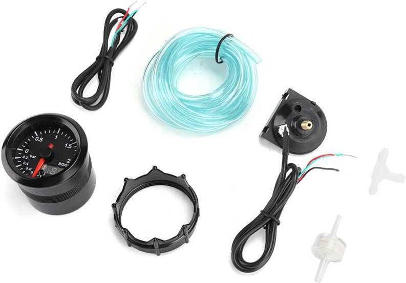 Qiilu 2-Zoll 2-Bar DC12V Turbo-Ladedruckmesser-Kit, Auto-Turbo-Ladedruckmesser mit Farbanzeige, universelles Messgeräte-...