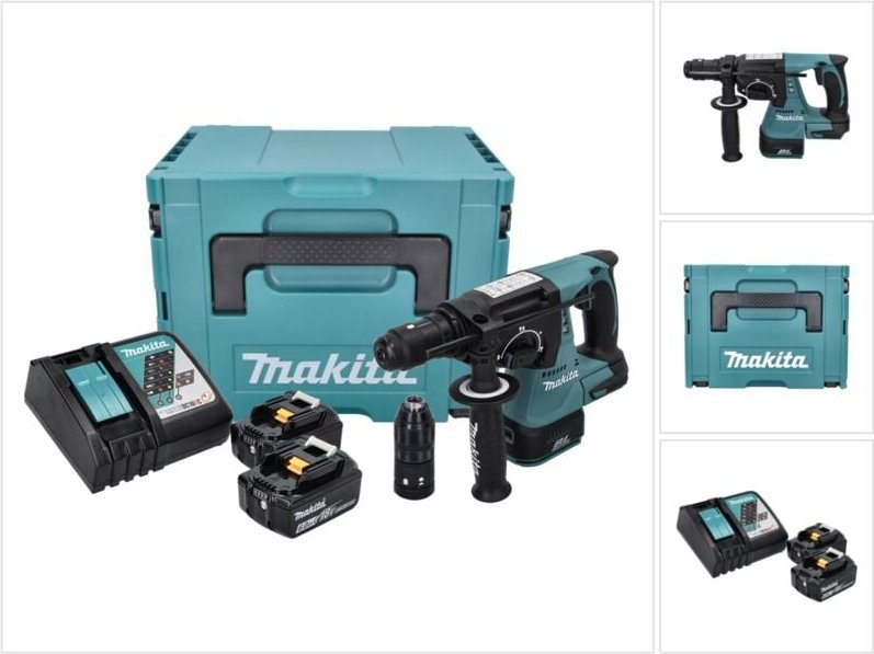 Makita - dhr 243 rgj Akku Bohrhammer 18 v 2,0 j sds plus Brushless + 2x Akku 6,0 Ah + Ladegerät + Makpac