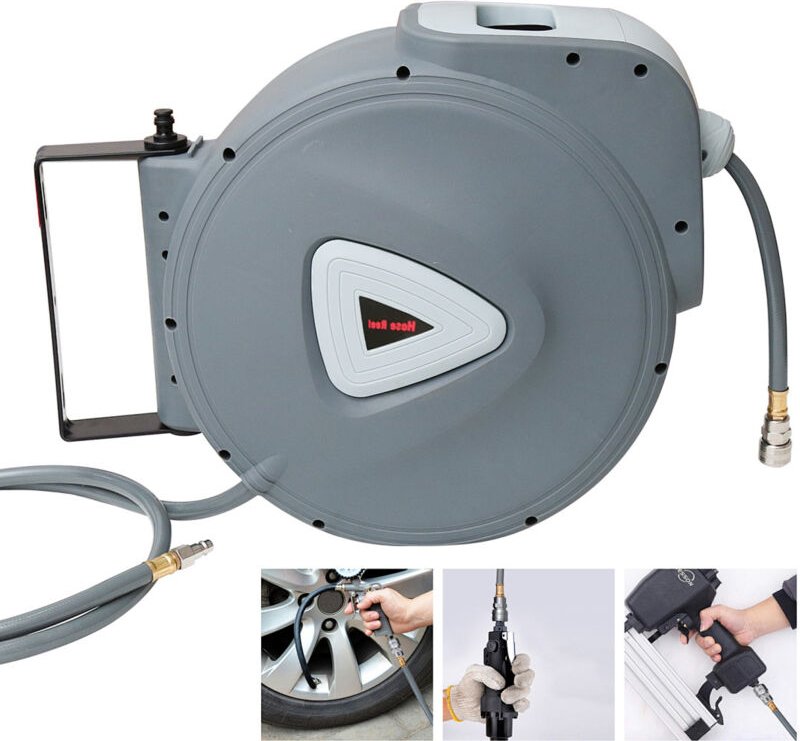 TolleTour Druckluft Schlauchtrommel 30m+2m Automatischer Einzug 1/4" Anschluss 18 bar Ø15mm Automatik Schlauchaufroller ...