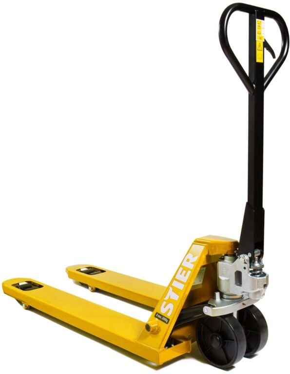 Hubwagen, Gabelhubwagen mit Tragkraft 2500 kg, Gabellänge 1150 mm, vormontiert und direkt startklart, Nylon-Rollen, Gelb...