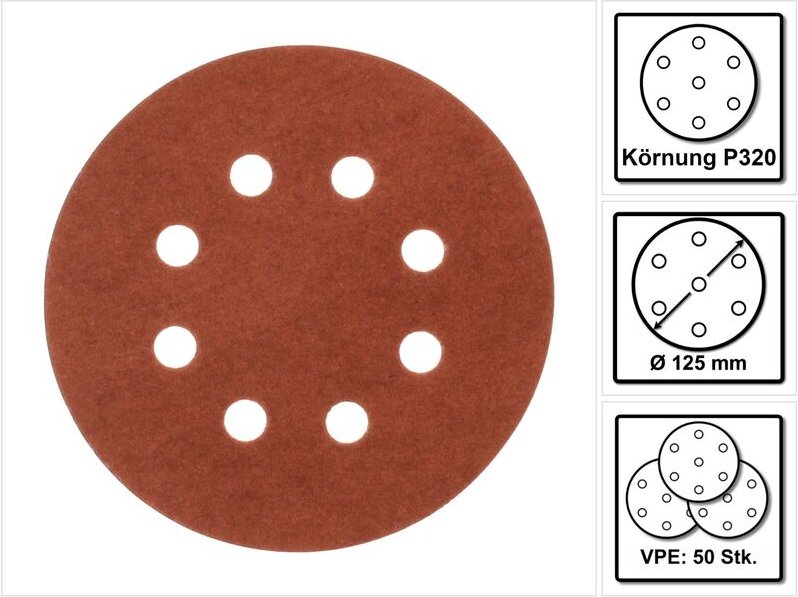 Schleifpapier Klett 125 mm k 320 50 Stk. ( P-43692 ) für dbo bo dcw dwe gex pex sxe bos - Makita