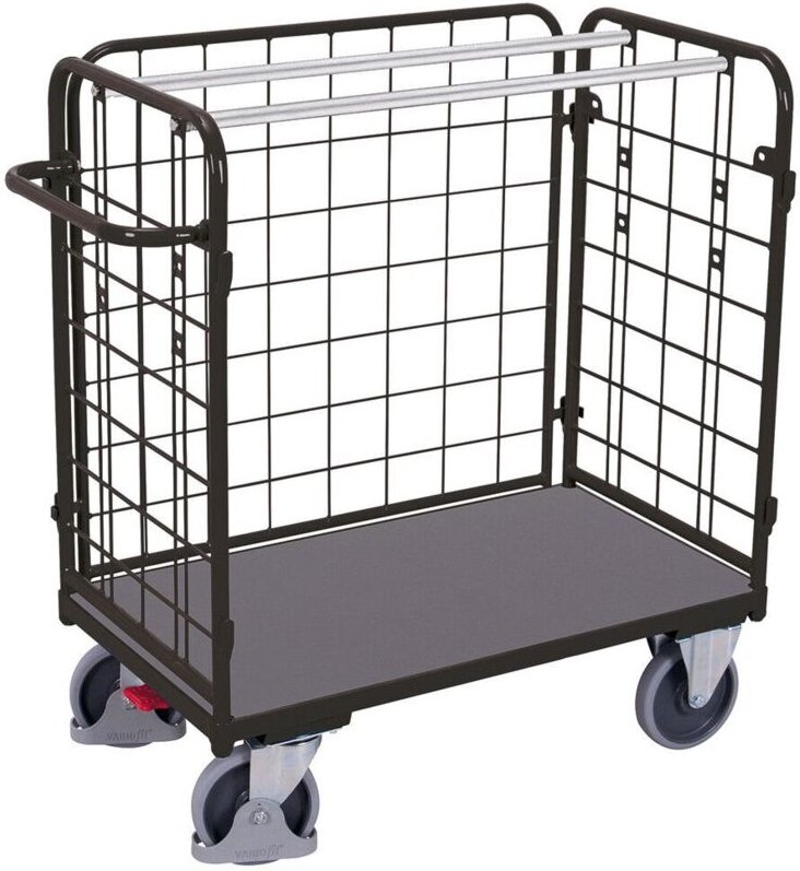 VARIOfit Paket-Dreiwandwagen, niedrig, seitlich vergittert Ladefläche 850x500mm Anthrazitgrau RAL 7016