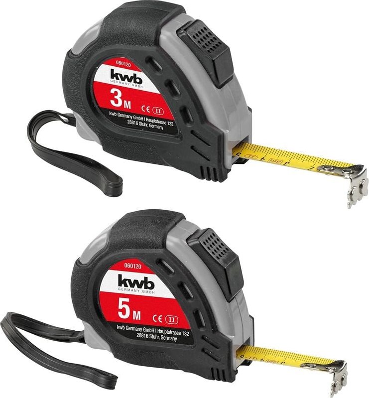 Precisa Band-Maß Set 2-teilig mit Maßband aus Stahl, 3 + 5 m, mit Hand-Schlaufe, inkl. Gürtel-Befestigung, mit Magnet-Ha...