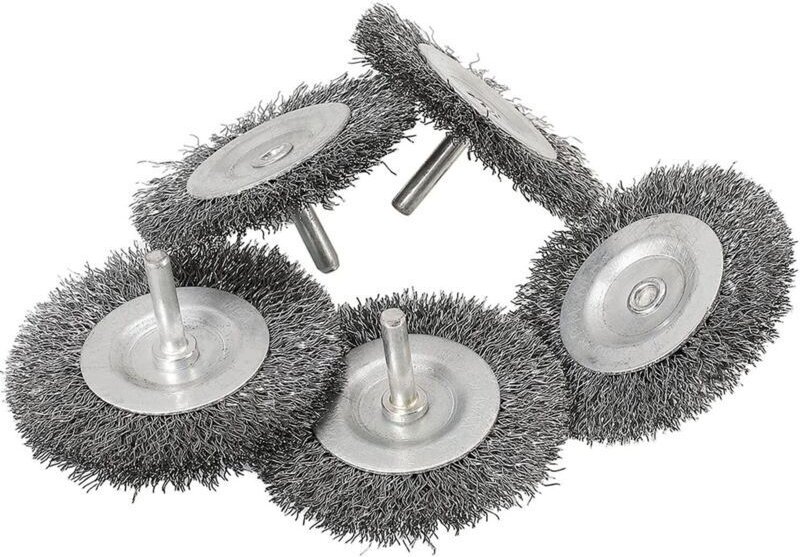 Set mit 5 feinen Stahldraht-Scheibenbürsten (Ø 75 mm) für Metall und Stein, Drahtbürste für Bohrmaschinen mit 6-mm-Schaf...