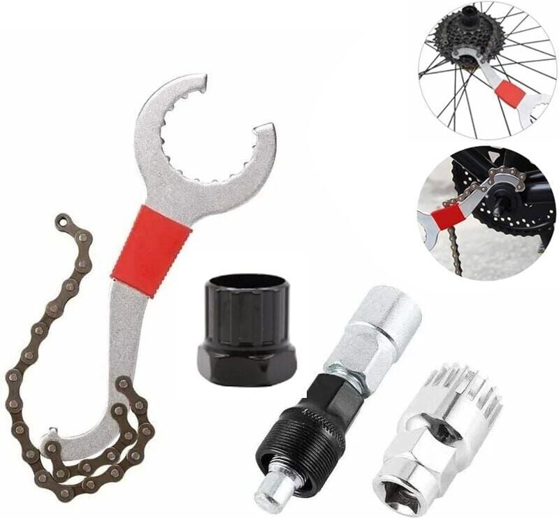 Fahrrad-Wartungswerkzeug, Multifunktions-Kettenpeitsche, Werkzeug zum Entfernen der Fahrradkassette, Fahrradreparatursat...