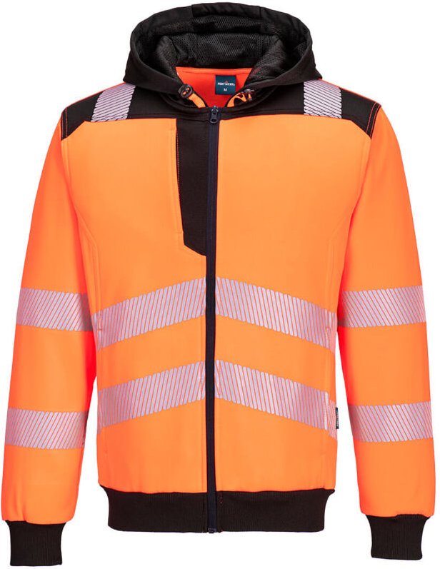 Pw3 - Hochsichtbarer Kapuzen-Zip-Hoodie - XXL - Orange/Schwarz - Portwest