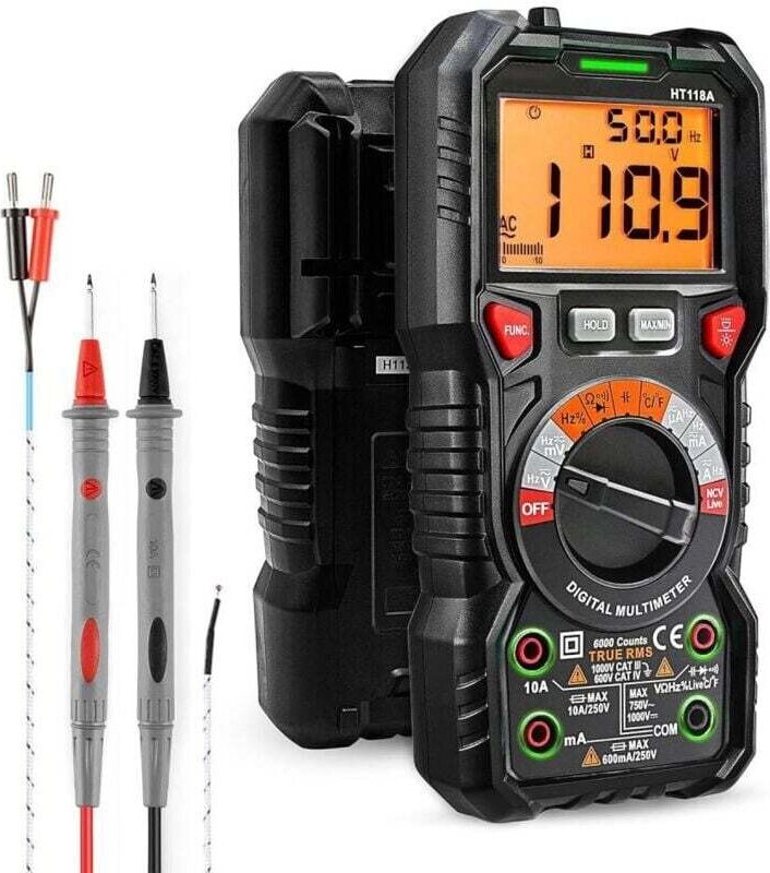 Digitales automatisches Multimeter mit 6000 Zählwerten (LED-Anschlussführung), professioneller elektrischer Tester, Temp...