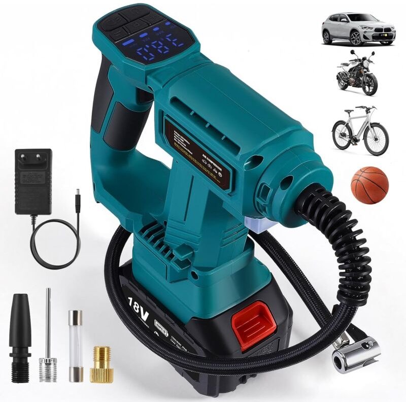 Tragbarer Luftkompressor für 18-V-Batterien, max. 11 bar, automatischer Aufbläser mit digitalem Manometer, Luftpumpe für...