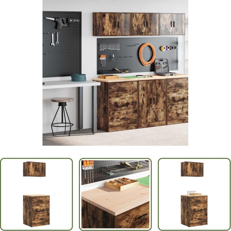 Werkzeugaufbewahrung - Garagenschränke 2 Stk. Räuchereiche Holzwerkstoff