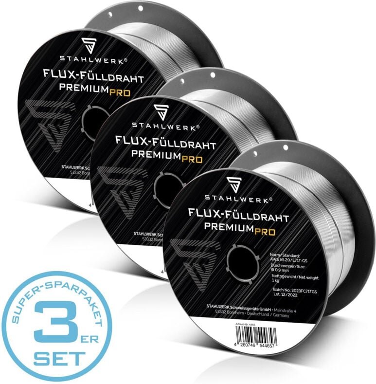 STAHLWERK MIG MAG Premium Schweißdraht, 5520, E71T-GS, 0,9 mm, je 1 kg, 3er Set