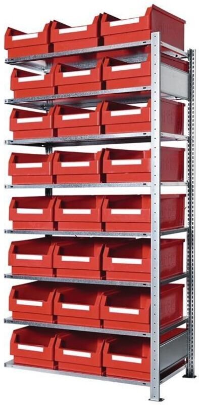 Steckregal H2000xB1000xT500mm Anbauregal 8 Stahlböden 24 x Gr. 2 rot
