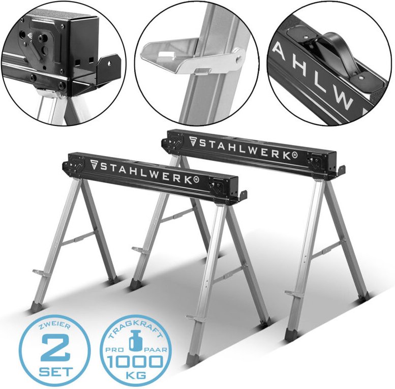 STAHLWERK Sägebock 2er Set 500 kg Universal Arbeitsbock Klappbock Gerüstbock