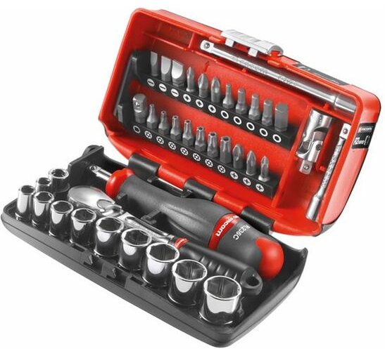 Sortiment 1/4' - Antriebselemente, Bits Serie 1, Sechskant-Steckschlüssel, Umschaltknarre ultrakompakter Kasten, 38-tlg....