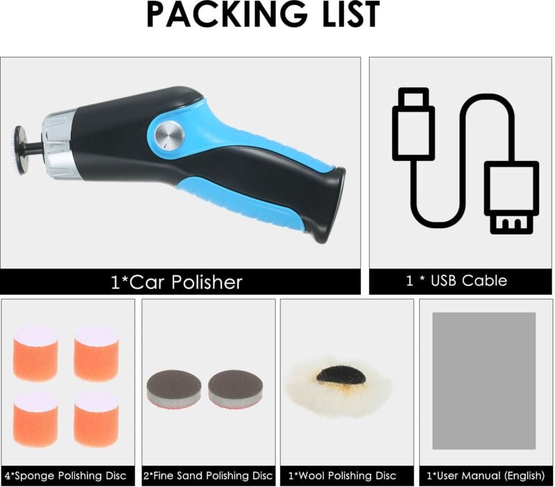 Mini-Poliermaschine 60W mit USB-Ladekabel, variable Drehzahl 8500 U/min, Werkzeug zur Reinigung, zum Polieren und Ausbes...