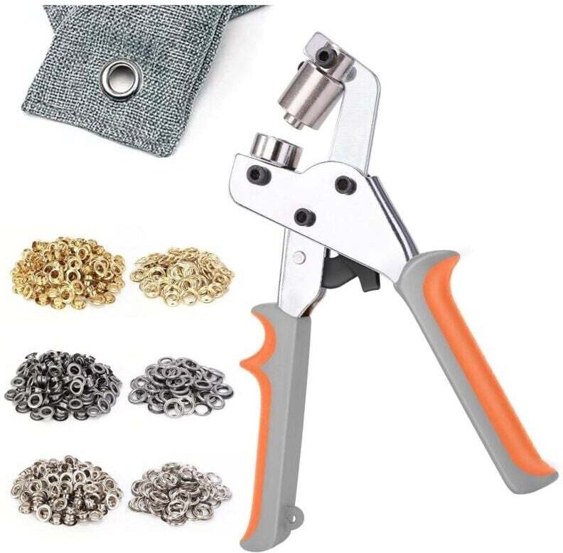 Vtizikl Pince à œillets manuelle 10,5 mm, orange, avec boucle dorée, 300 jeux (boîte avion)