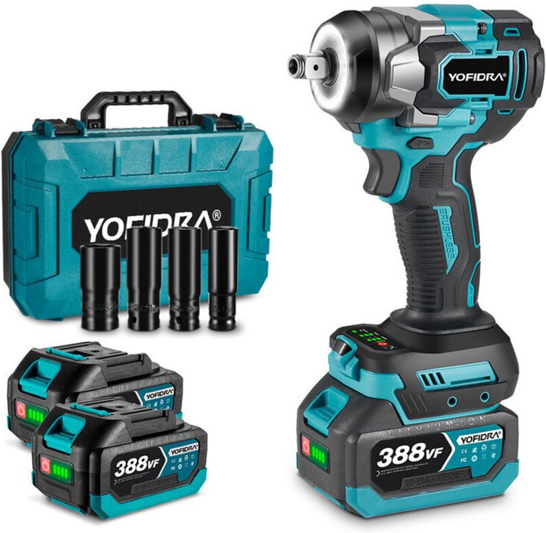 700 N.m Bürstenloser Akku-Schlagschrauber, 1/2 Zoll elektrischer Schlagschrauber mit 2 batterie + 4 Zuhor + Kunststoffbo...