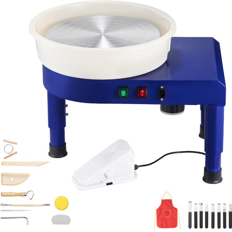 Mophorn Töpferscheibe Keramik-Radformmaschine mit Pedal, höhenverstellbaren Füßen und abnehmbarem Becken (35 cm), 60–300...