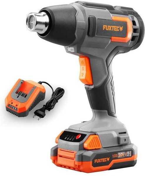 Fuxtec - Akku Heißluftpistole E1HLP20 – inklusive 2Ah-Akku und 2,4A Ladegerät – Heißluftgebläse/Heißluftföhn Temperature...