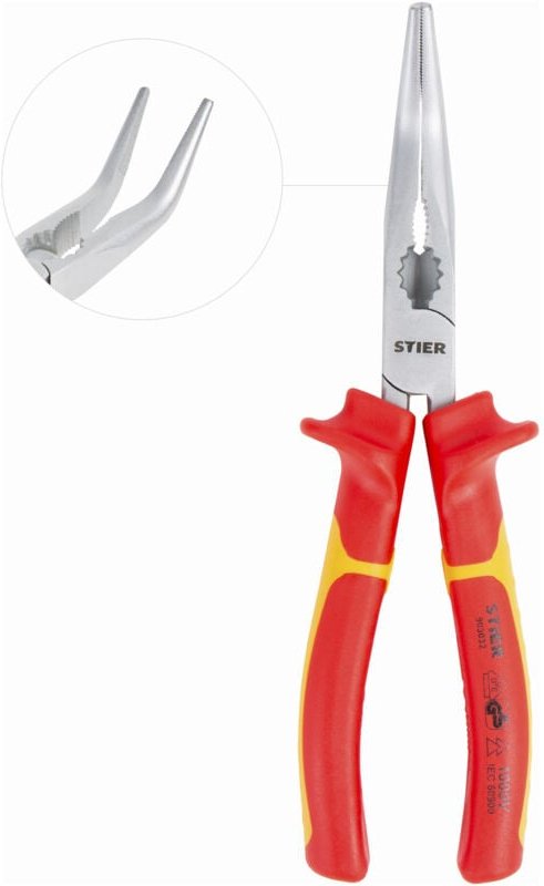 Telefonzange, 45° gebogen, 205 mm, VDE-geprüft, Multifunktionale Spitzzange zum Biegen, Schneiden, lange & flache-halbru...