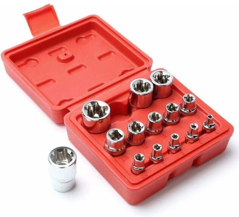 Sternförmige Torx-Steckschlüssel, Typ EC, Ratschensatz, Steckschlüssel, E-Profil-Satz (Außentorx) E4 - E24, Irisfr (14er...