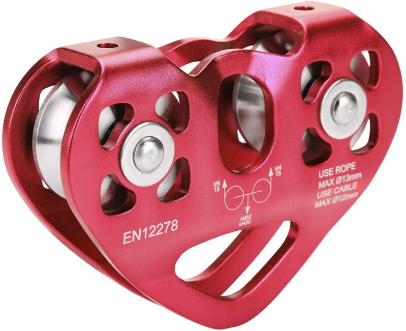 SJLERST 30KN Doppelrolle Zipline Rettungskabelwagen Outdoor-Kletterausrüstung (rot)