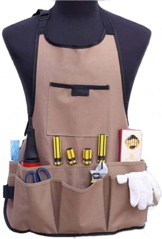 Gartenschürze für Damen (Braun), 14 Taschen, 600D Oxford-Gewebe, verstellbar, Schutzhülle für Gartengeräte.