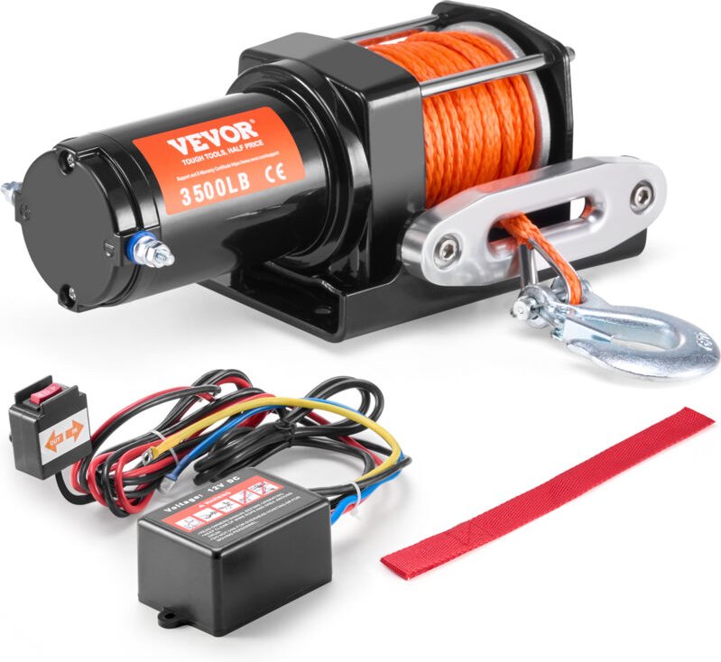 VEVOR Elektrische Seilwinde, 3500 lb Seilzugkapazität, 12 V DC ATV/UTV-Winde mit Φ3/16 Zoll x 39 Fuß 12 Strängen Synthet...