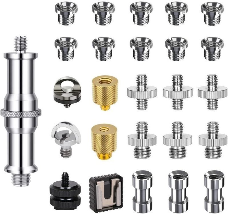 26-teiliges Set 1/4"-auf-3/8"-Kameraadapter für Stative, Einbeinstative, Kugelköpfe, Blitzgeräte, DSLR-Kameras, Halterun...