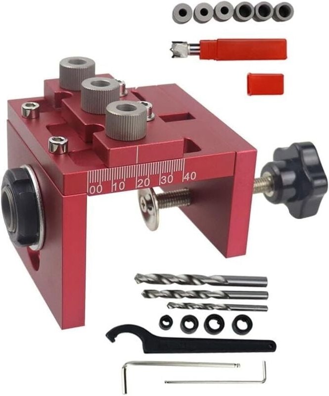 CCYKXA Vertikales Bohrschablonen-Set, 3-in-1-Taschenlochbohrschablone 6/8/10 mm, multifunktionale Bohrerführung mit Ansc...