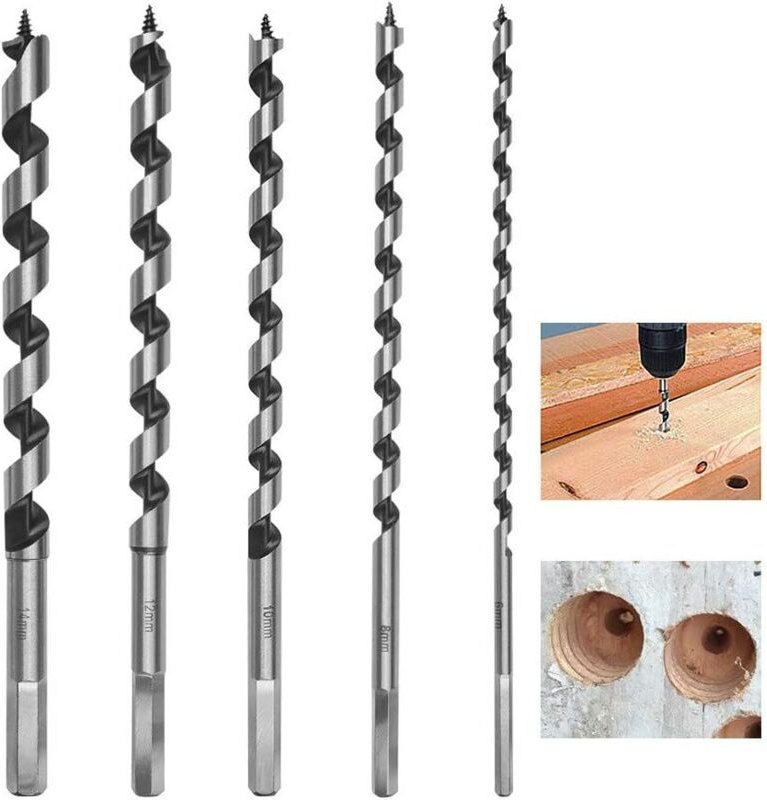 5-teiliges Sechskant-Holzbohrer-Set, 230 mm, Kohlenstoffstahl, Spiralbohrer, Holzbearbeitungswerkzeug-Set mit Durchmesse...