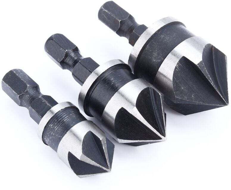 Vtizikl 3Pcs Foret de fraisage, Degrés 90 1/4 '' Fraise à Queue Hexagonale pour Bois Métal, Changement Rapide de Bois Ch...