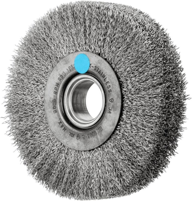 Rundbürste breit ungezopft rbu Ø125x28xvariable Bohrung Edelstahl-Draht-Ø0,30 Schleifbock - Pferd