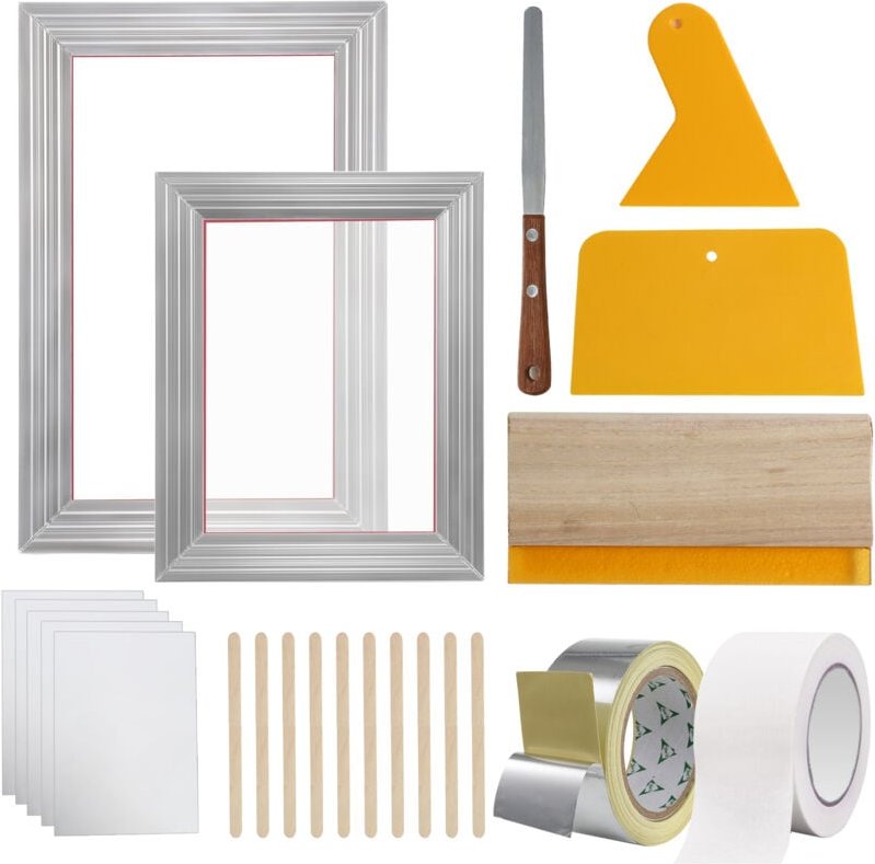 Mophorn-Siebdruckset, 2 Aluminium-Siebdruckrahmen 8 x 10/10 x 14 Zoll mit 110 Maschenzahl, 2 Klebebänder, Rakel und Tran...