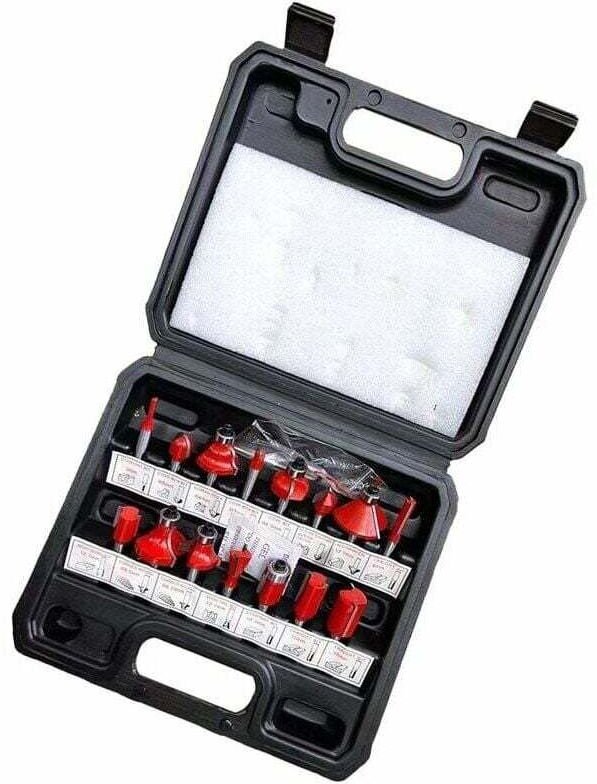 6,35-mm-Fräser. Set mit 15 geraden Nutfräsern, Holzfräser-Set, Holzbearbeitungswerkzeug (Kunststoffkoffer)