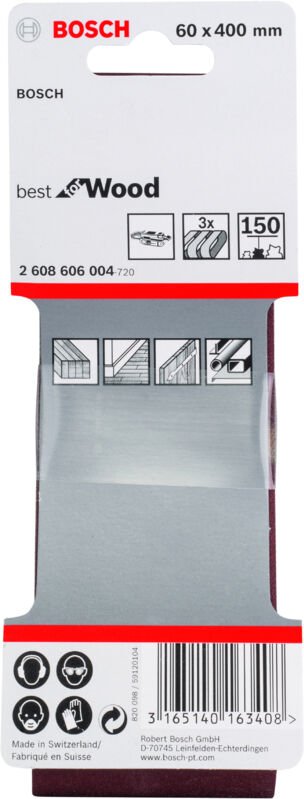 Bestes Holzgürtel-Schleifpapier: 60x400mm G150x 3 BOSCH 2608606004