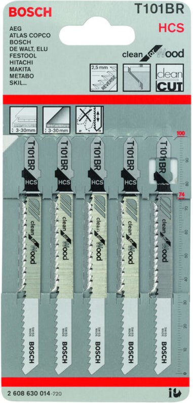Bosch - 3x Stichsägeblatt t 101 br Clean for Wood - 2608633779
