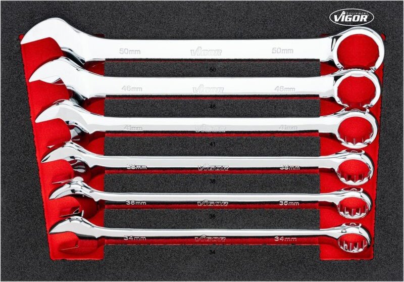 VIGOR Ring-Maul Schlüssel Satz, 6-tlg., 34, 36, 38, 41, 46, 50 mm, Anzahl Werkzeuge: 6