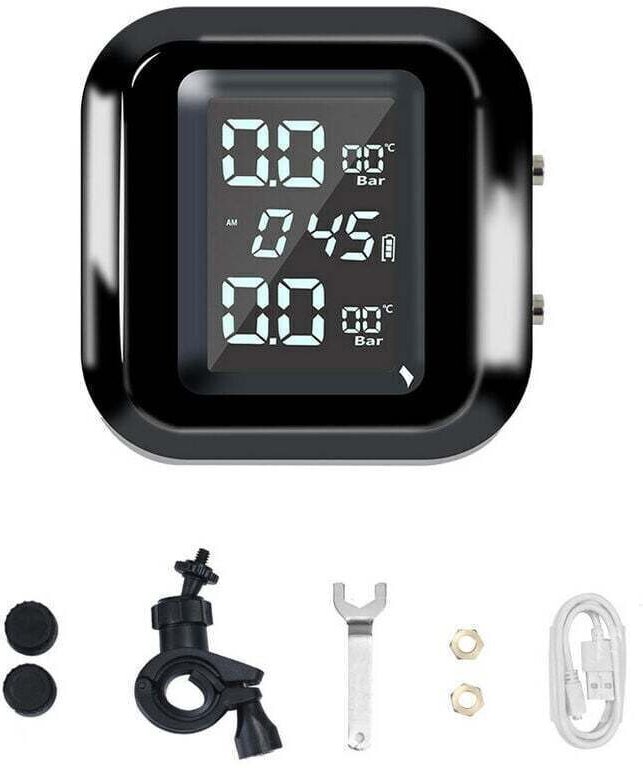 Drahtloses Reifendruckkontrollsystem (TPMS) für Motorräder mit USB-Ladefunktion, 2 externen Sensoren und digitalem LCD-D...
