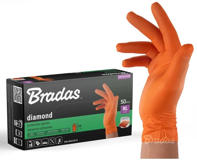 Nitrilhandschuhe Diamond Orange XL (9-10), öl- und chemikalienbeständig, helle Farbe für gute Sichtbarkeit, Packung de 5...