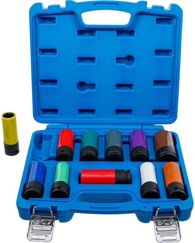 BGS Kraft-Schoneinsatz-Satz Antrieb Innenvierkant 12,5 mm (1/2") SW 15 - 27 mm und Spezial-Radschrauben 11tlg. - 74254