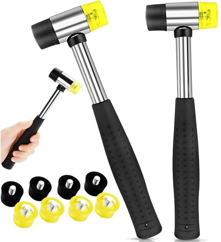 Stück Gummihammer, rutschfester Gummihammer, mit 8 Ersatz-Gummiköpfen, kann für Lederarbeiten verwendet werden (25 mm un...