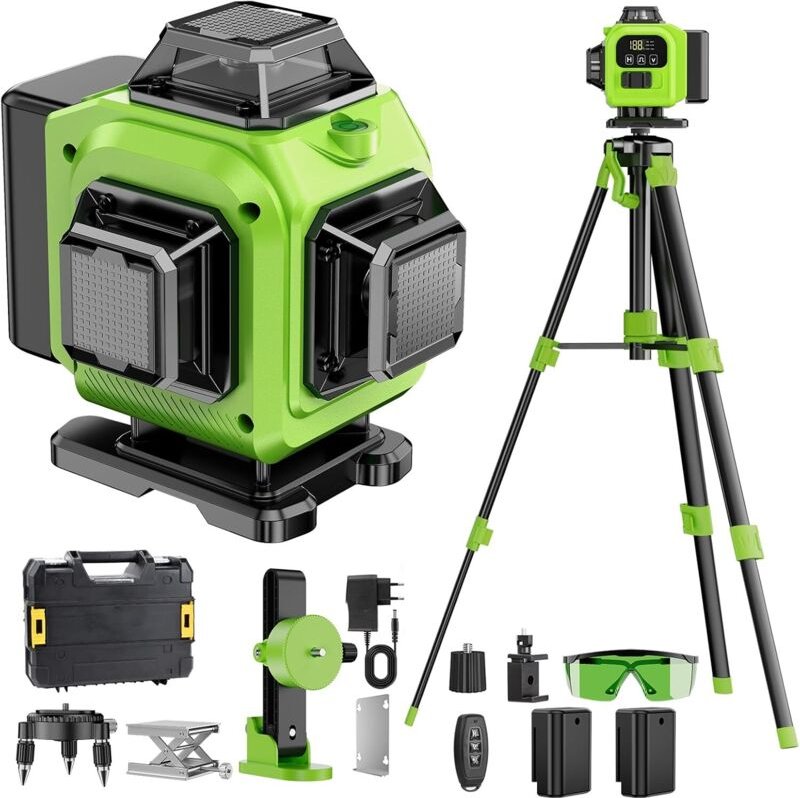 360° x 4 Selbstnivellierender 4D-Laser für Baustellen, 16 Laserlinien, Selbstnivellierungs- und Pulsmodus für den Außene...