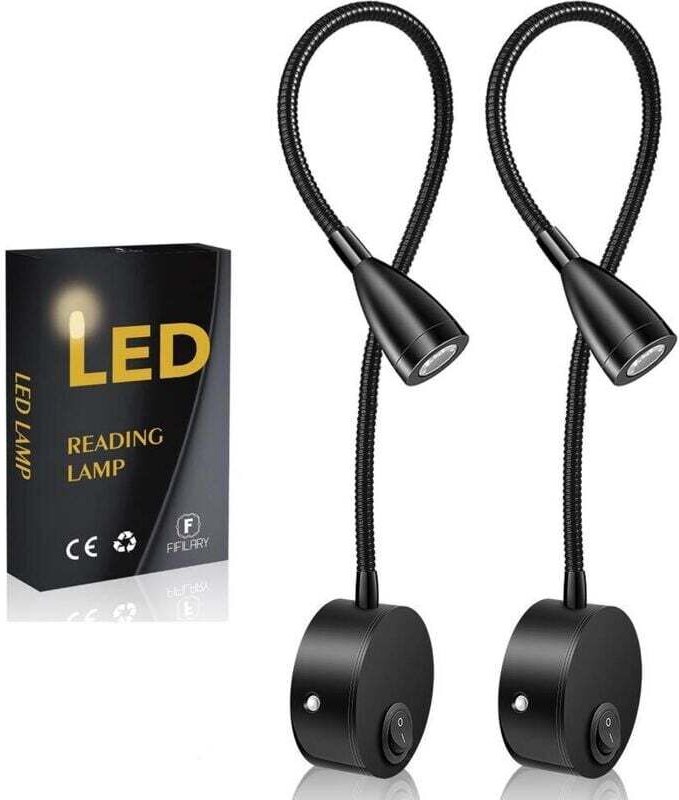 2er-Pack Leselampe, LED-Wandleselampe/Bettlampe, Schwanenlicht 3W, 3000K warmweiße Leselampe