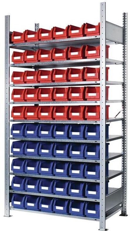 Steckregal H2000xB1000xT300mm Grundregal 10 Stahlböden 30 x Gr. 6 blau, 30 x Gr. 6 rot