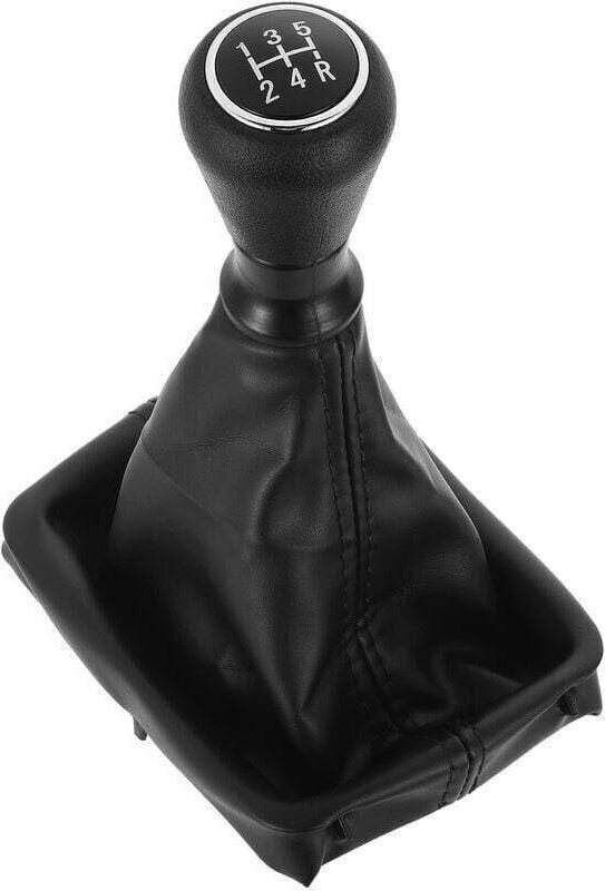 5-Gang-Schaltknauf aus Leder mit Schaltmanschette, kompatibel mit Peugeot 206 406 (Schwarz)